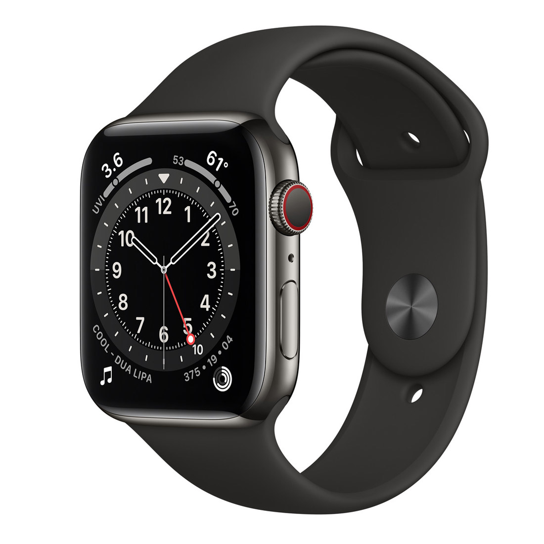 Apple Watch Series 6 44mm GPS + Cellular Graphite Stainless Steel w/ Black Sport Band