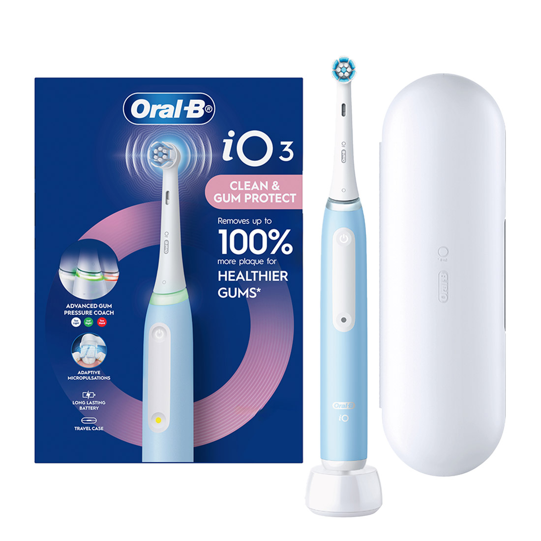 Oral-B iO 3 Series Electric Toothbrush w/ Travel Case - Ice Blue