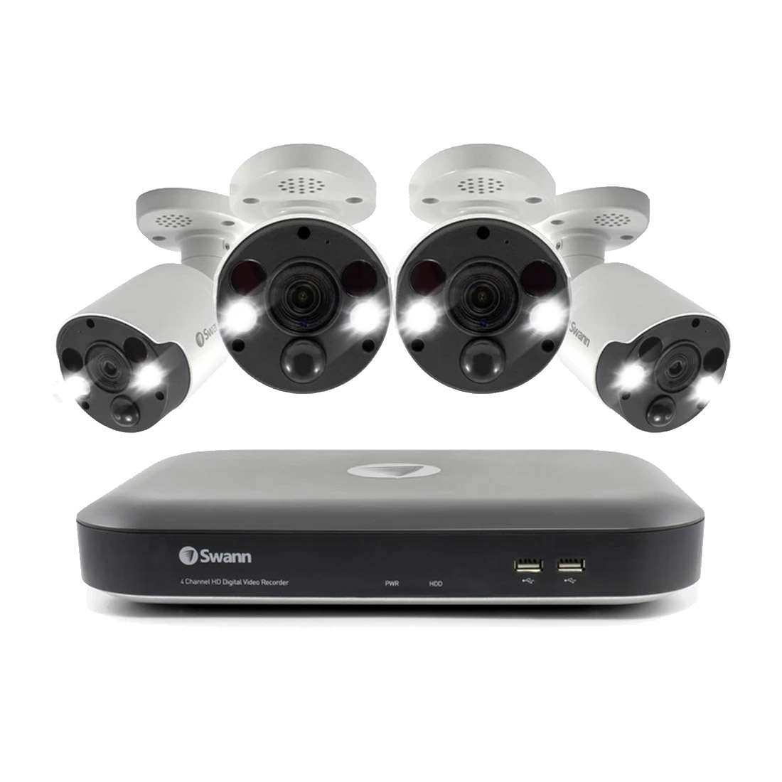 Swann 8 Channel 4K Ultra HD DVR 2TB HDD w/ 4 Thermal Sensing Weatherproof Cameras Home Security System SWDVK-855804FB-AU